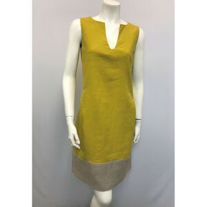 PIAZZA SEMPIONE DRESS SHIFT STYLE MUSTARD AND FLAX TONES LINEN & COTTON I 40 S‎